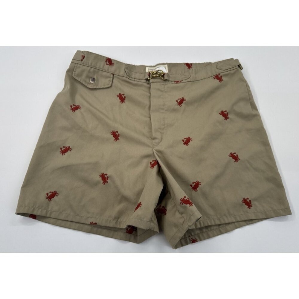 Vintage 1980s Lord Jeff Shorts Mens 36 Tan Embroidered Crabs Brief Liner Hippie